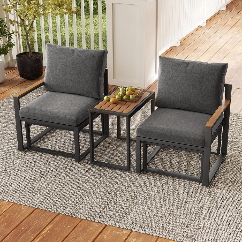 Tangkula 3 Pieces Patio Furniture Set, Aluminum Frame Weatherproof Outdoor Co...