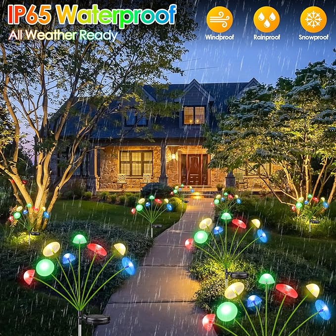 4PK 32LED Solar Garden Lights Outdoor, Mushroom Solar Lights Outdoor, IP65 Wa...