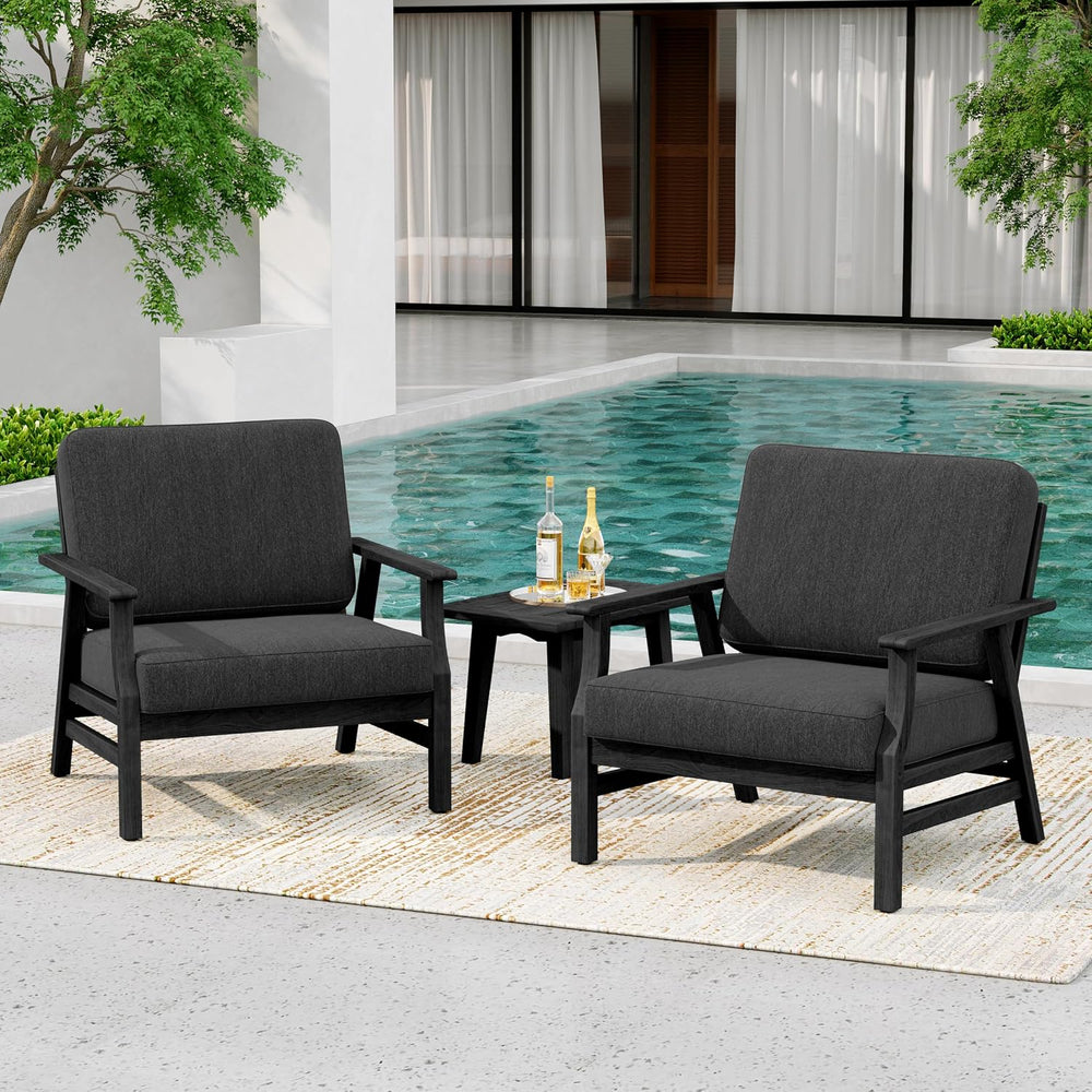3 Piece Wood Patio Chair Outdoor Bistro Set, Outdoor Armchair All Weather Pat...