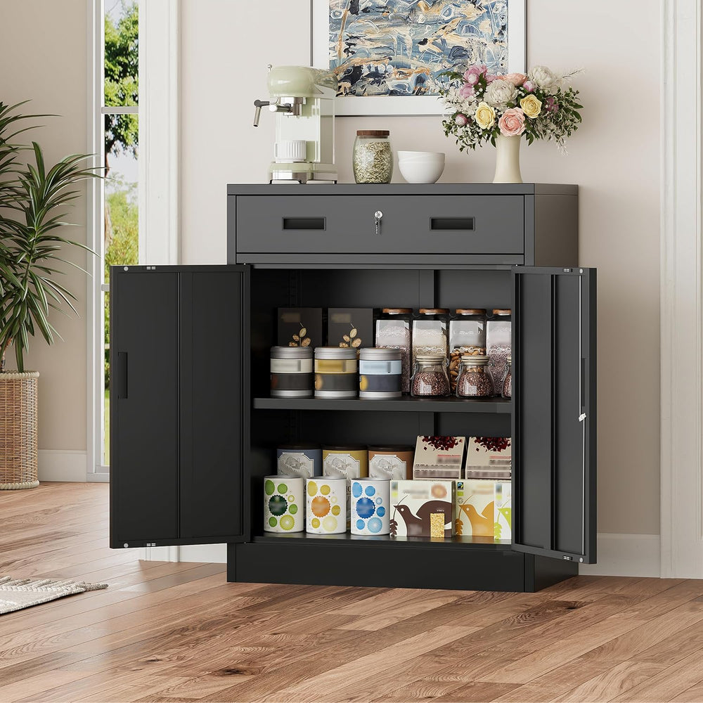 BESFUR Metal Garage Storage Cabinet with One Lockable Drawer 2 Locking Doors ...