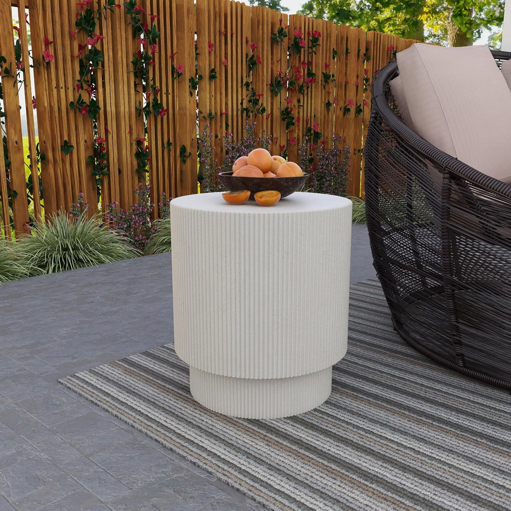 LeisureMod Modern Side Table Round Fiberstone Top Accent End Table for Home, ...