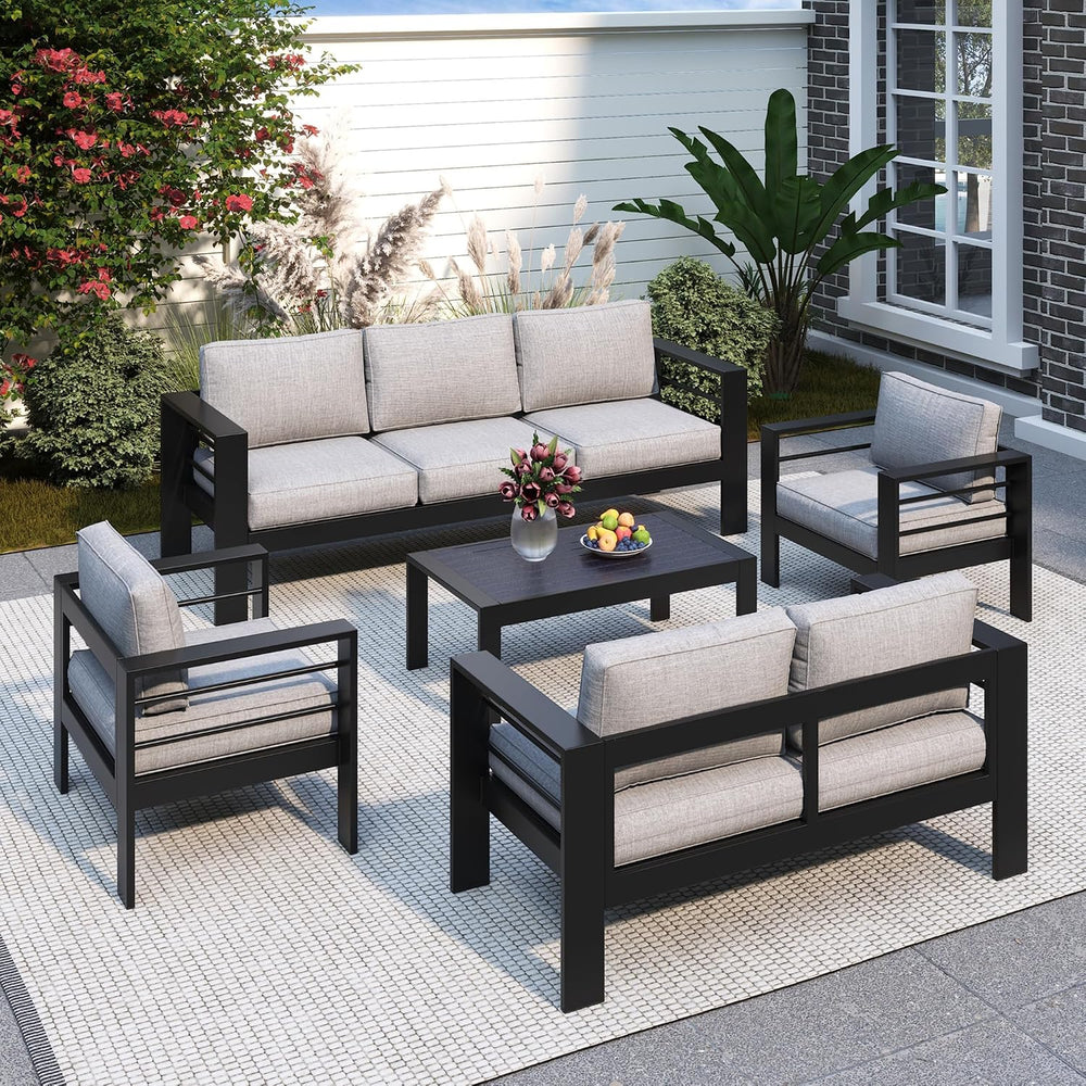 Aluminum Patio Furniture Set, All Weather Patio Sofa with 10" Back Cushion