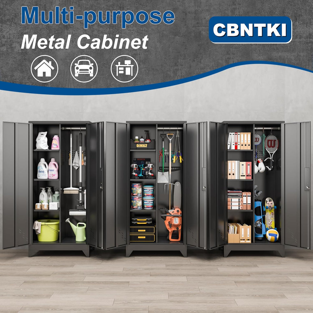 Metal Garage Storage Cabinets with Lock, Cabinet with Pegboard & Hanging ...