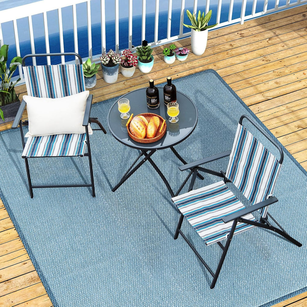 Tangkula 3 Piece Patio Folding Table & Chairs, Portable Patio Dining Set