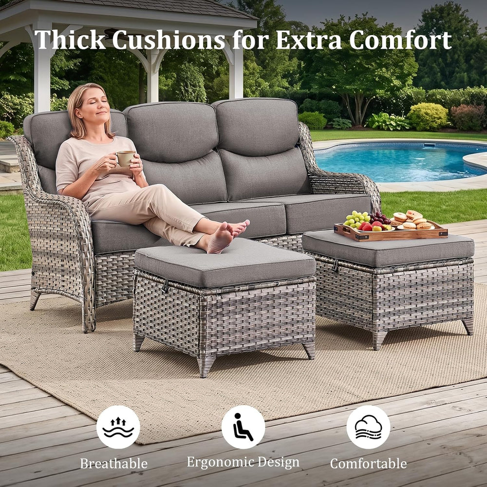 Swivel Patio Chairs Sofa Set of 6-6" Thick Cushion - Wicker Outdoor Swiv...