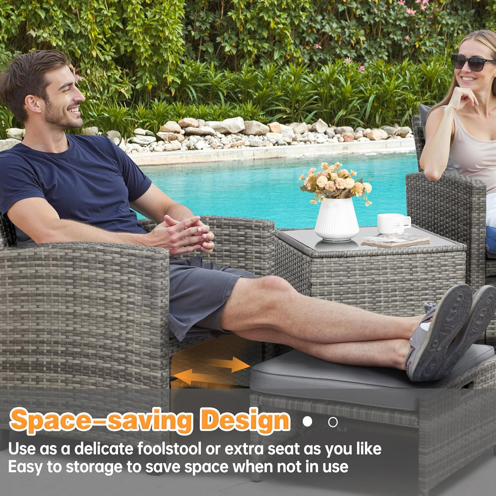 Shintenchi 5 Pieces Patio Furniture Set, Outdoor Wicker Patio Conversation Se...