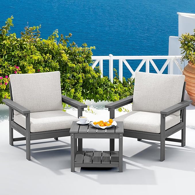 SERWALL HDPE Patio Sofa Set, 3-piece Sectional Outdoor Furniture Set, All Wea...