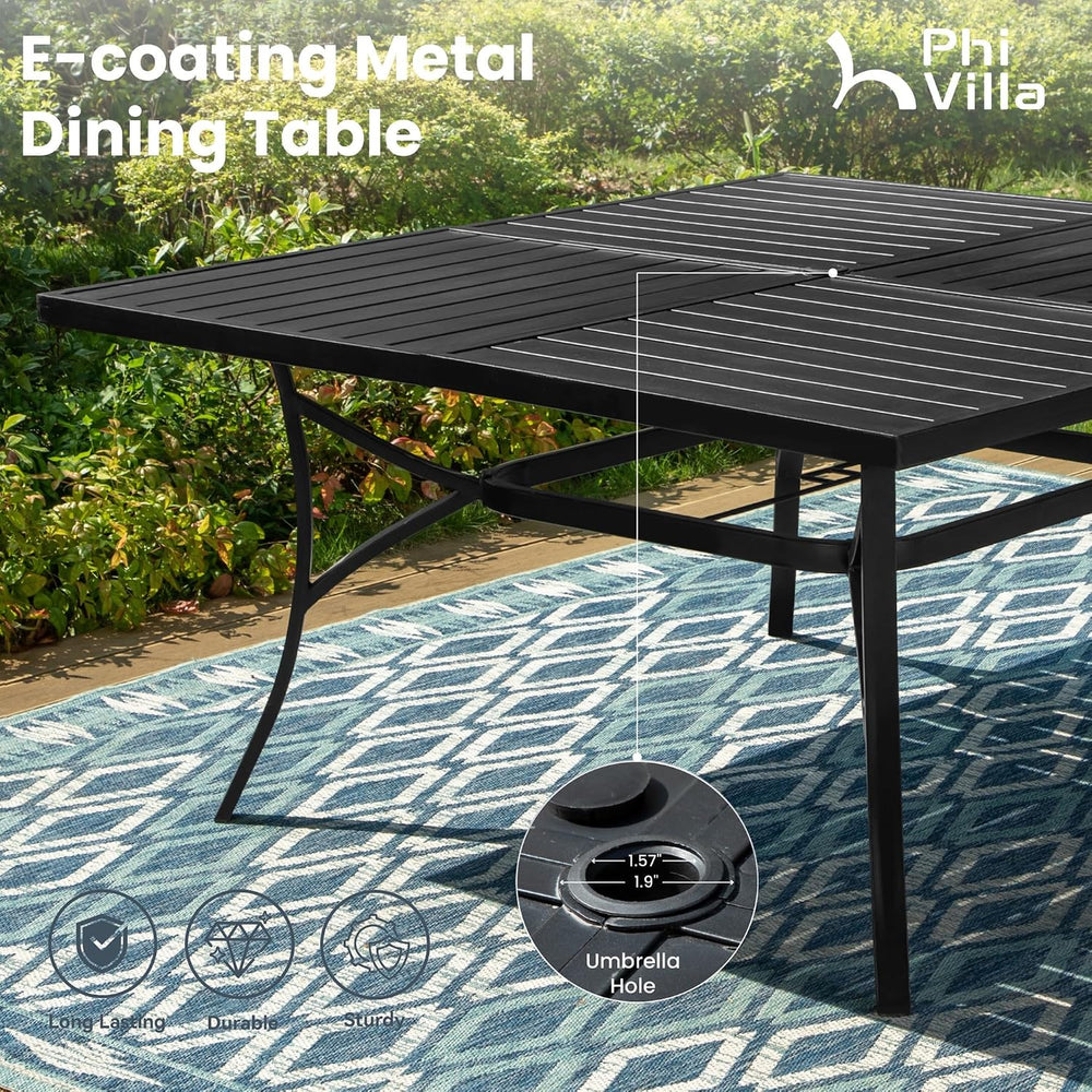 PHI VILLA Outdoor Dining Set for 8, Swivel Mesh Chairs & Square Table, Blue