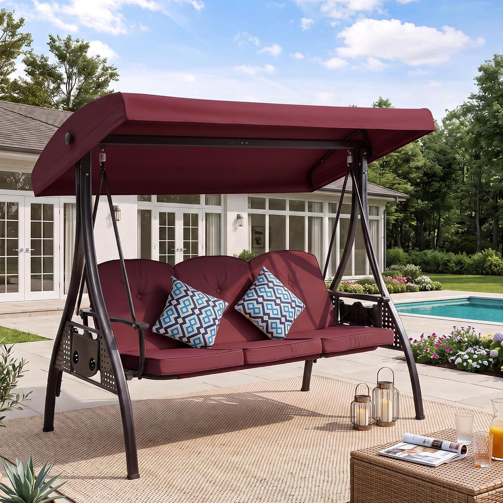 Outdoor Patio Porch Swing Canopy Replacement Cover, 3 Seat Swing Cover UV-Res...