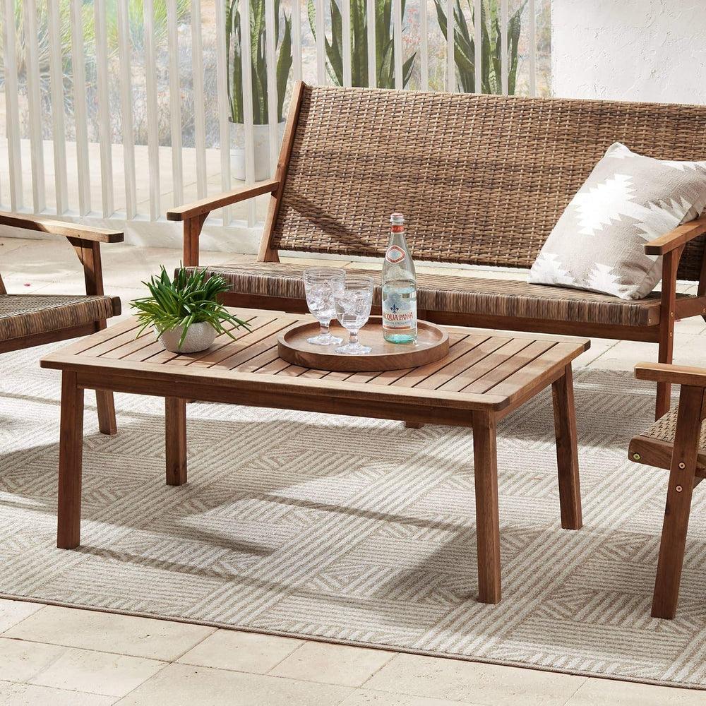 Perry Farmhouse Rustic Acacia Wood Rectangular Outdoor Coffee Table 43 1/4&qu...