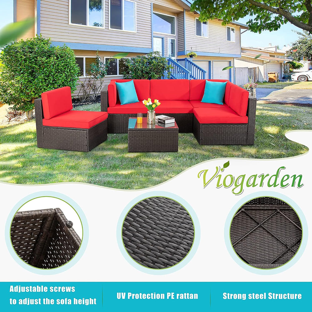 Vongrasig 6 Piece Small Patio Furniture Sets, Outdoor Sectional Sofa, Red