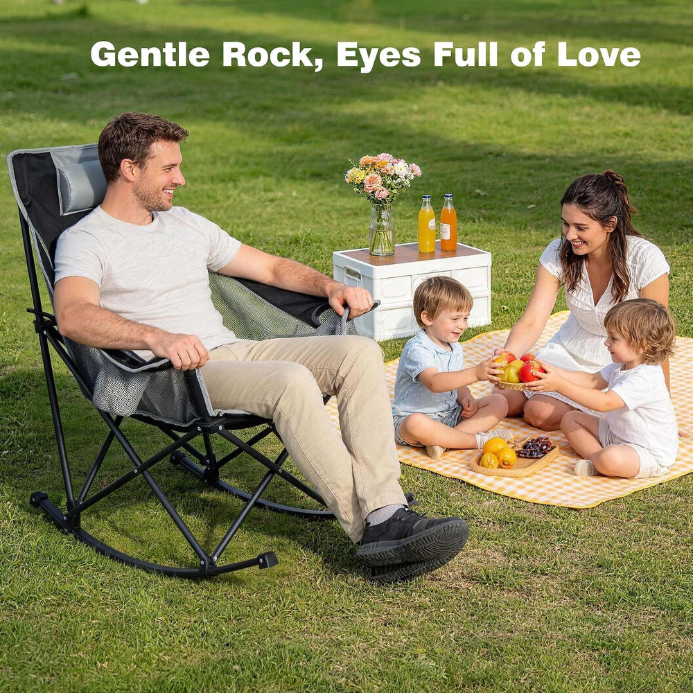 SUNNYFEEL Rocking Camping Chair with Headrest, Heavy Duty Support 500LBS