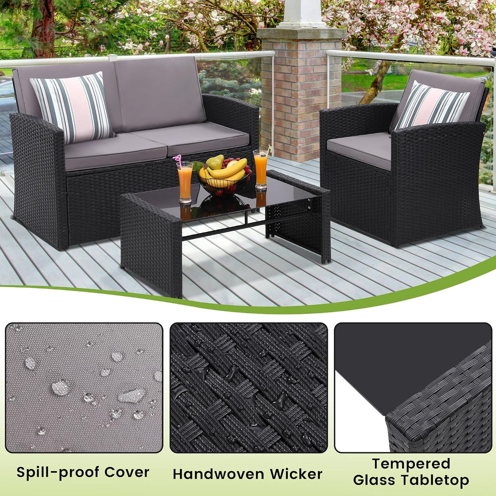 4 Piece Patio Furniture Set, Outdoor Wicker Conversation Set
