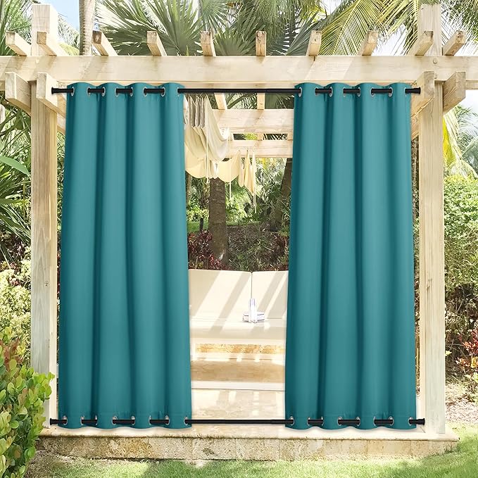 NICETOWN Outdoor Curtains for Patio Waterproof 2 Panels, Windproof Top and Bo...