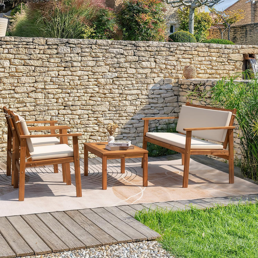 Greesum Outdoor Patio Furniture, 4 Piece Bistro Sofa Set with Coffee Table an...