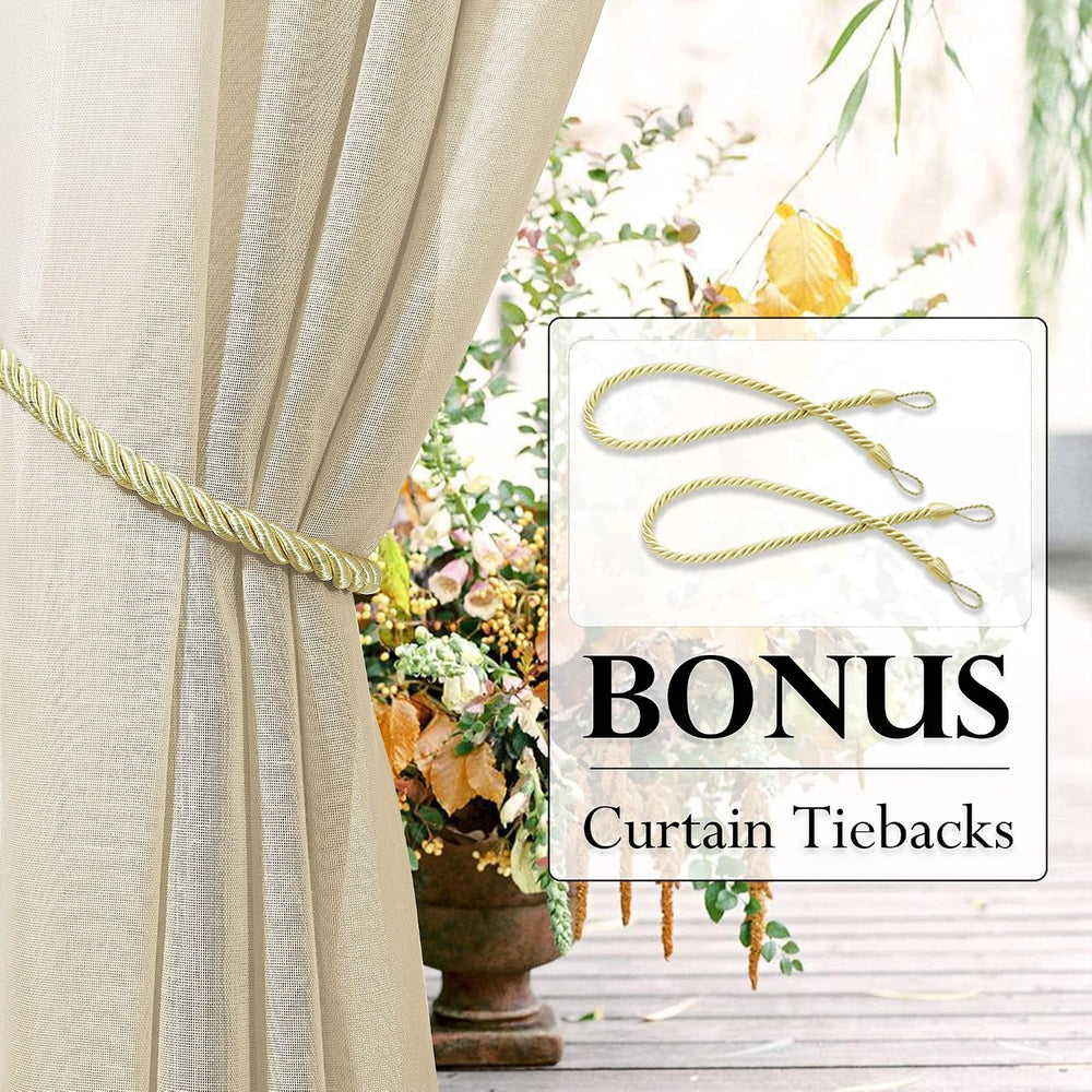 RYB HOME 2 Panels Linen Sheer Outdoor Curtains for Patio Waterproof
