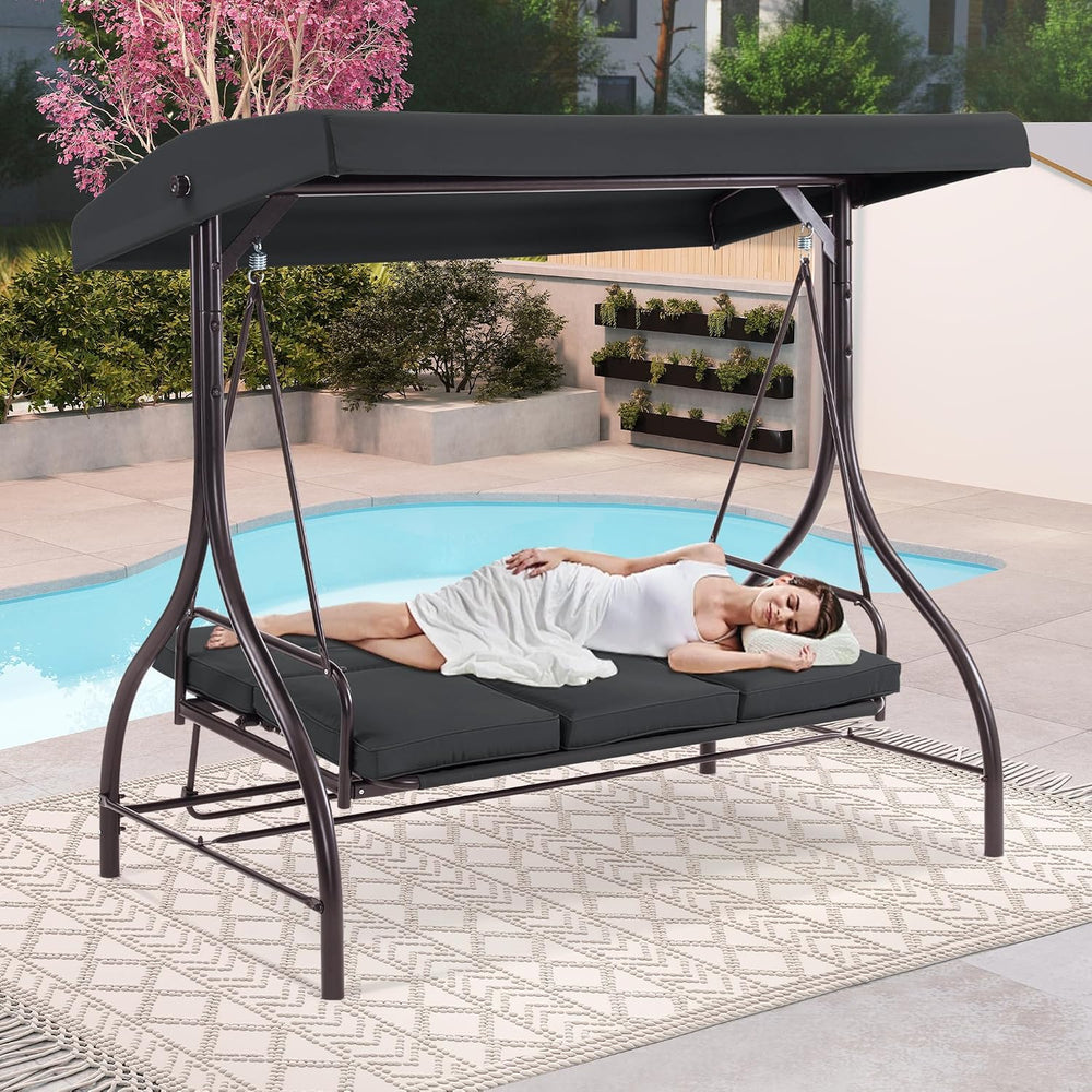 MCombo 3-Seat Outdoor Patio Swing Chair, 2-in-1 Convertible Porch Swing Glide...