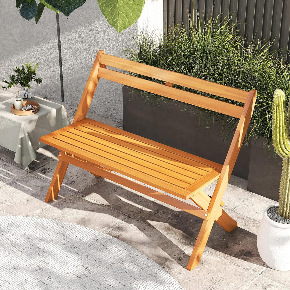 Tangkula Foldable Acacia Wood Outdoor Bench, 2-Person Patio Garden Bench with...