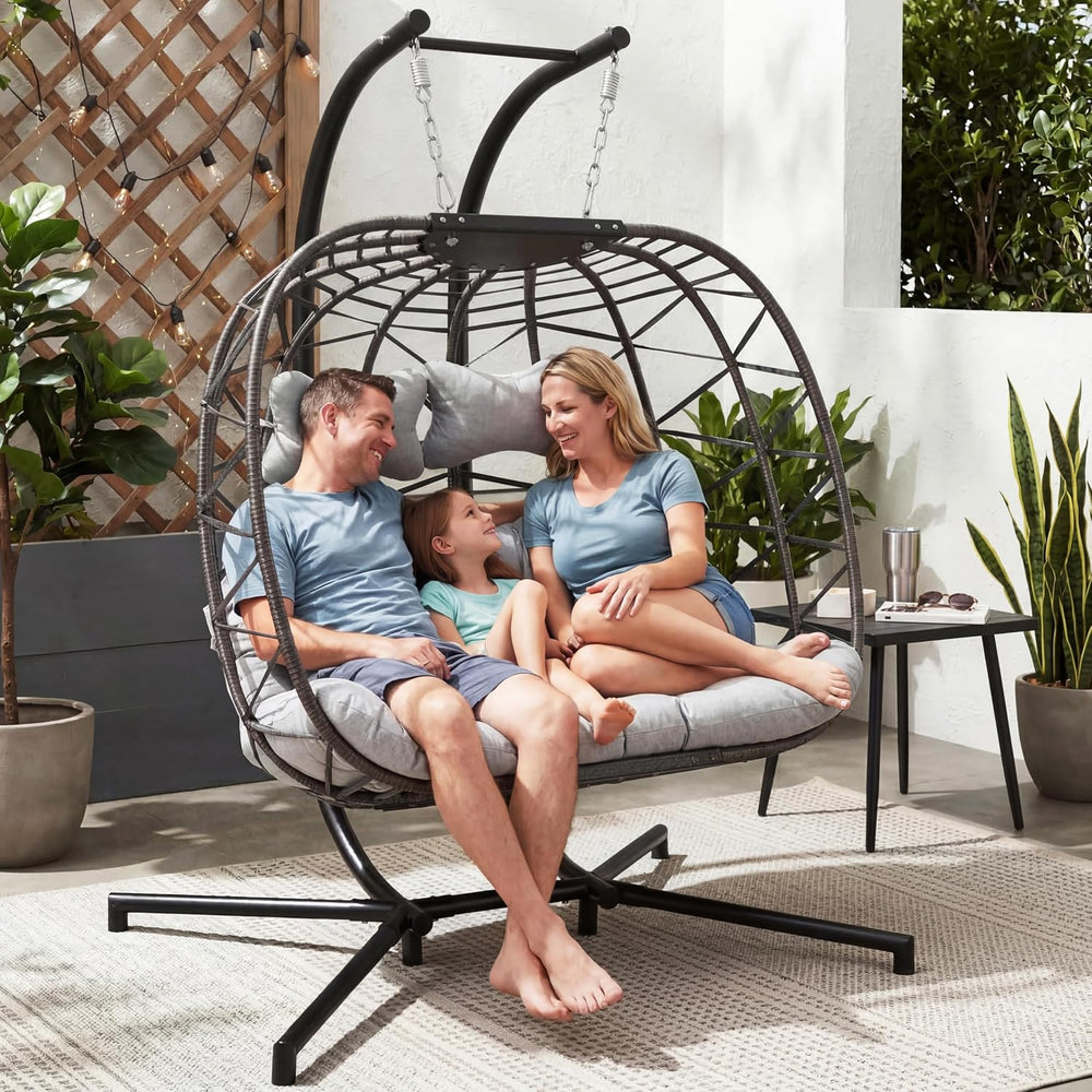 Oversized Patio Egg Chair for 2, Large & Wide Hanging Egg Chair with Stan...