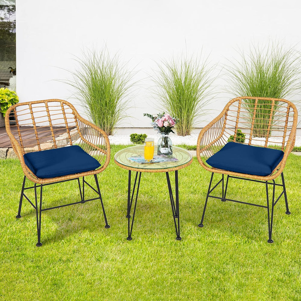 KOTEK 3 Pieces Patio Bistro Set with Seat Cushions, Navy