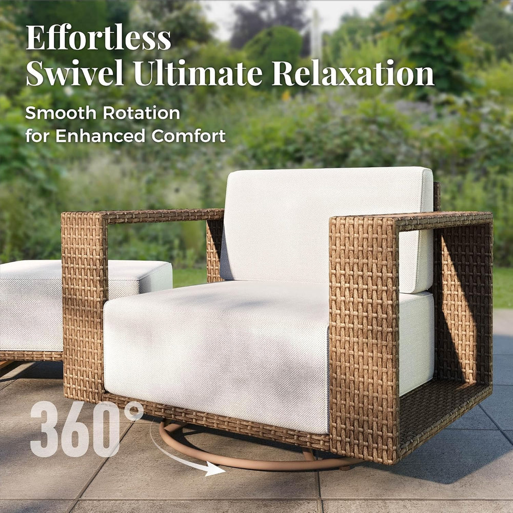 MIXPATIO Patio Furniture Set with Swivel Chairs &10" Thick Cushions