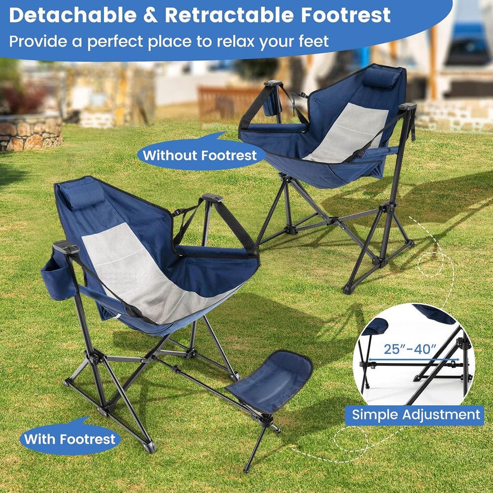COSTWAY Folding Camping Chair, Portable Beach Chair with Retractable Footrest...