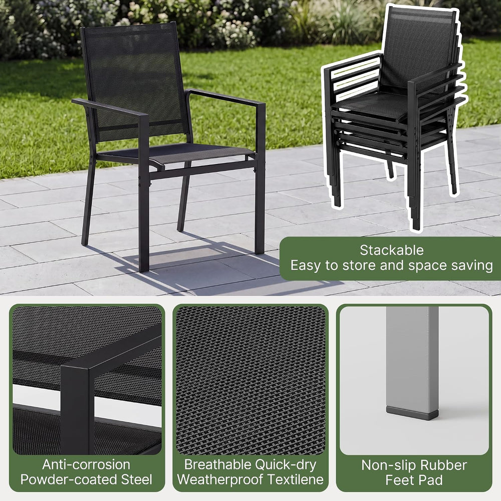 Ahomly Patio Table and Chairs Set for 6, Patio Dining Set, Black