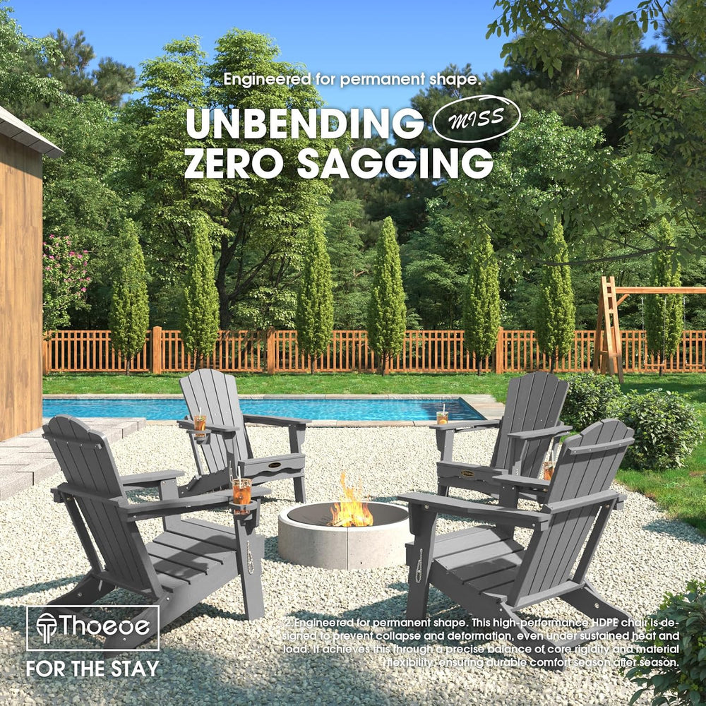 THOEOE Folding Adirondack Chair, All-Weather Fire Pit Chair with Cup Holder