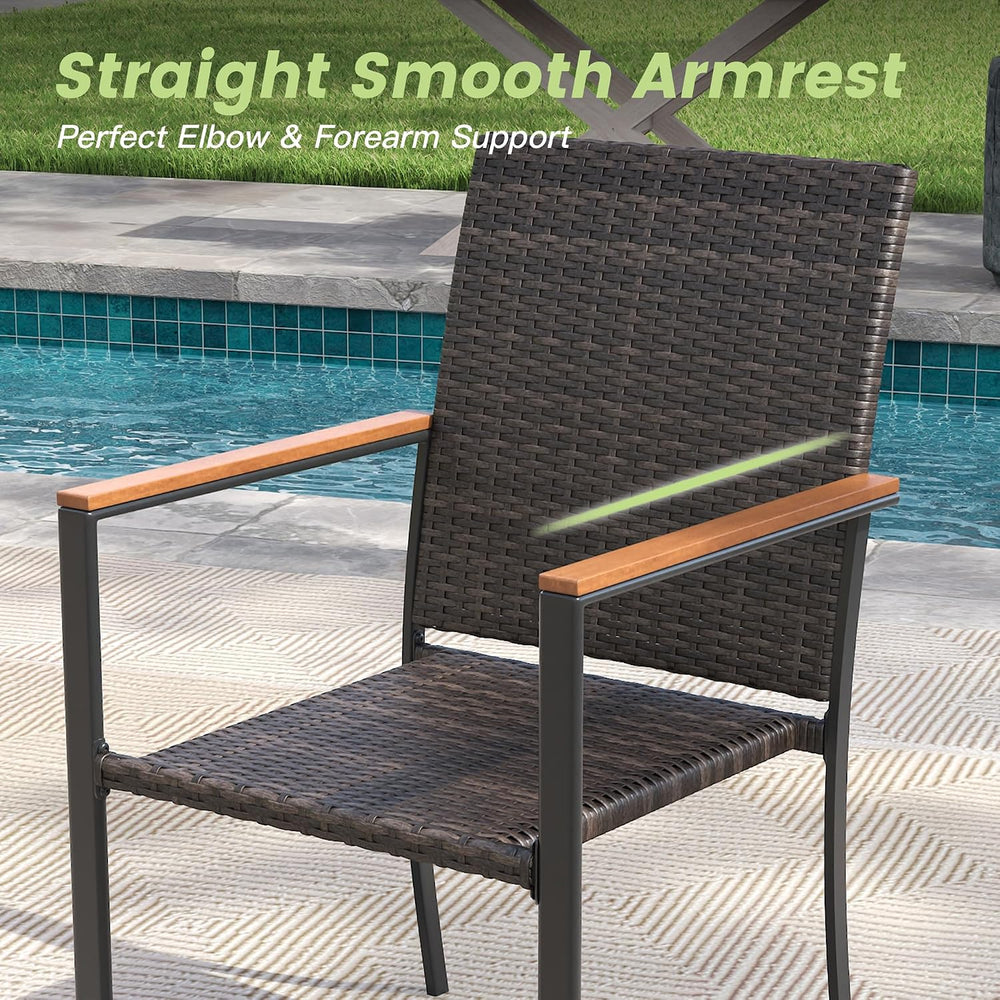 Small Patio Dining Set for 2, 27.5" Square Metal Table and Stackable Wic...