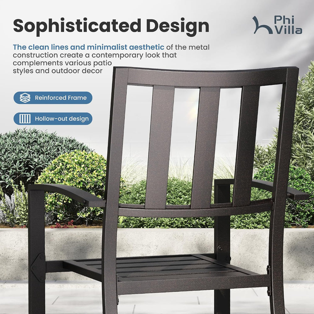 PHI VILLA 7 Pcs Outdoor Dining Set for 6, 60” Rectangular Metal Table