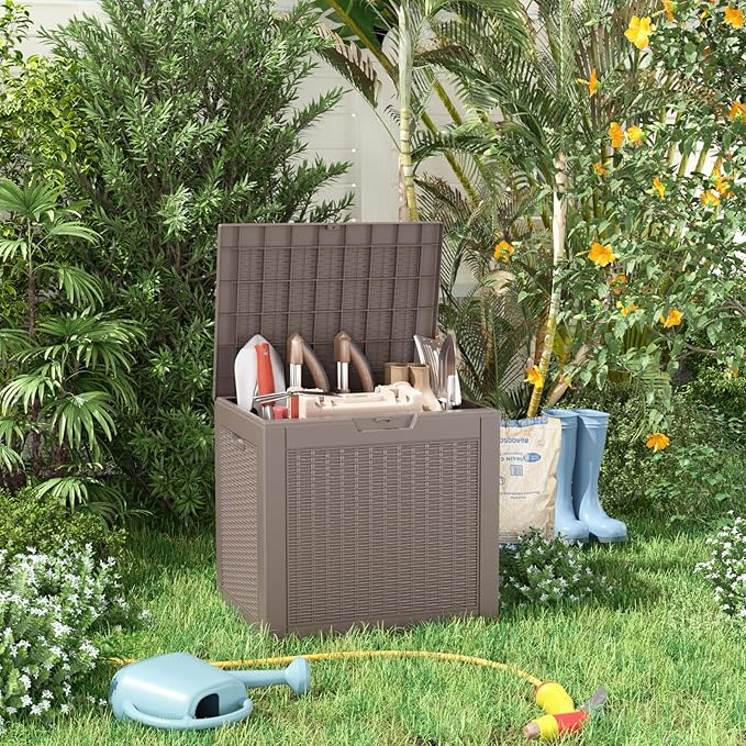 32 Gallon Outdoor Storage Box, Large Resin Deck Box for Patio Cushions, Garde...