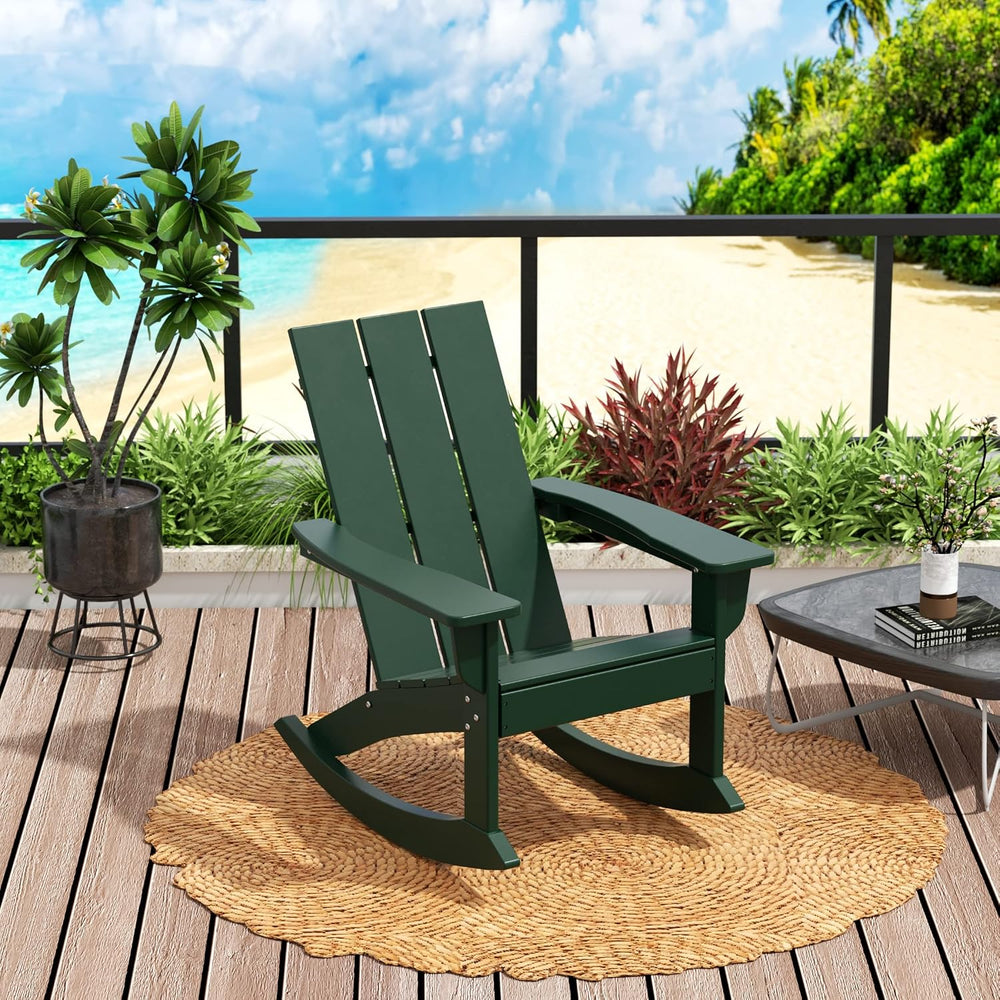 WO HOME FURNITURE Modern HDPE Outdoor Adirondack Rocking Chair, Dark Green