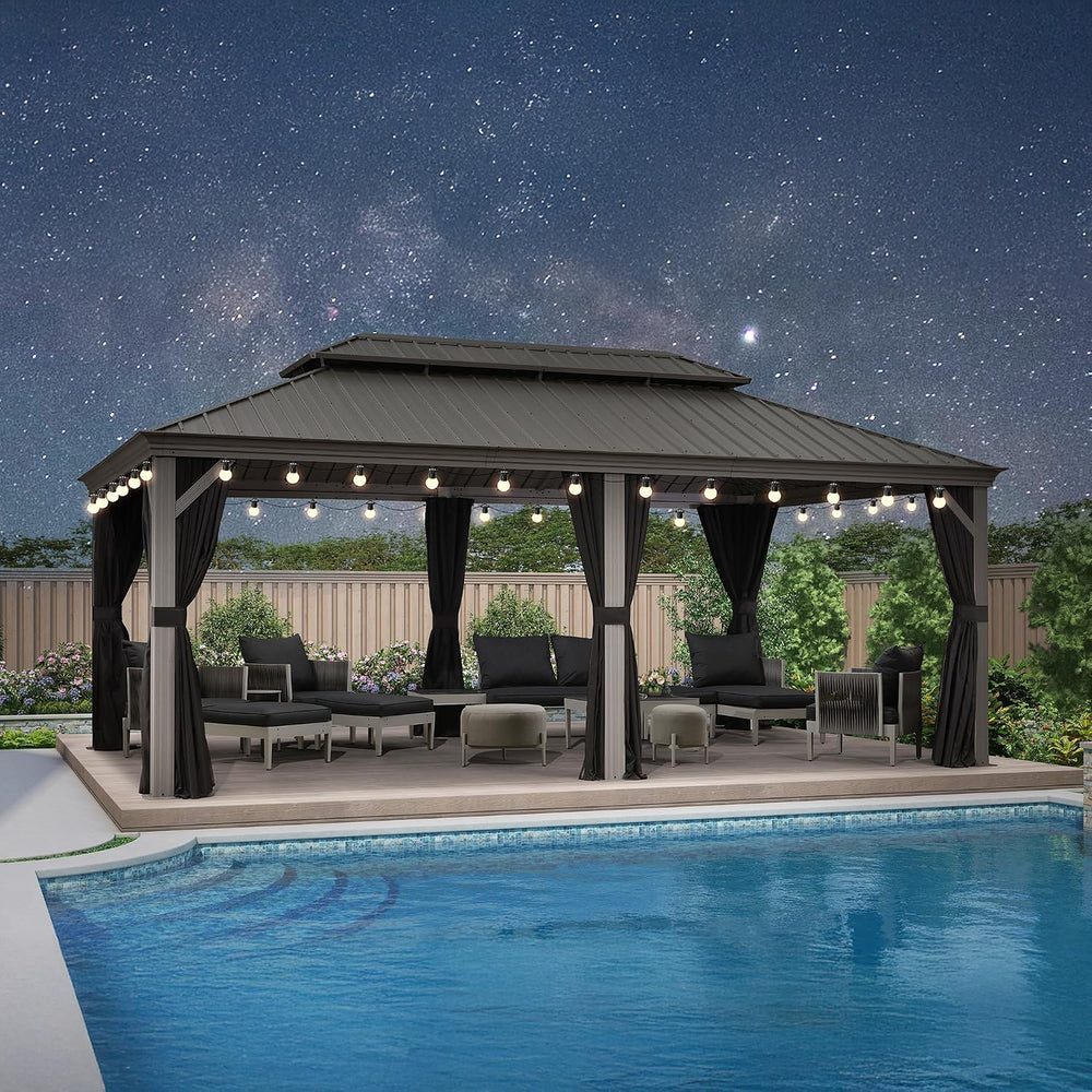 PURPLE LEAF Outdoor Gazebo 12' x 20' w/Lights & 4.7" Thick P...
