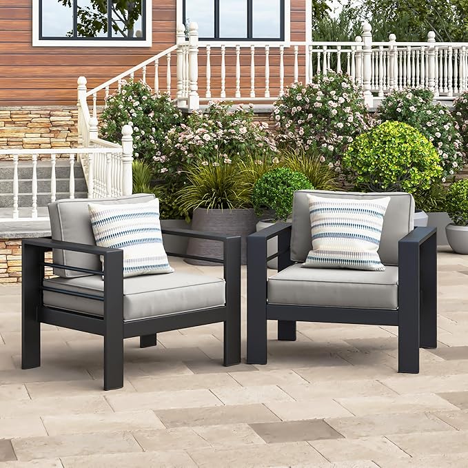 Wisteria Lane Patio Furniture Metal Armchair Set of 2, Metal Outdoor Chairs w...