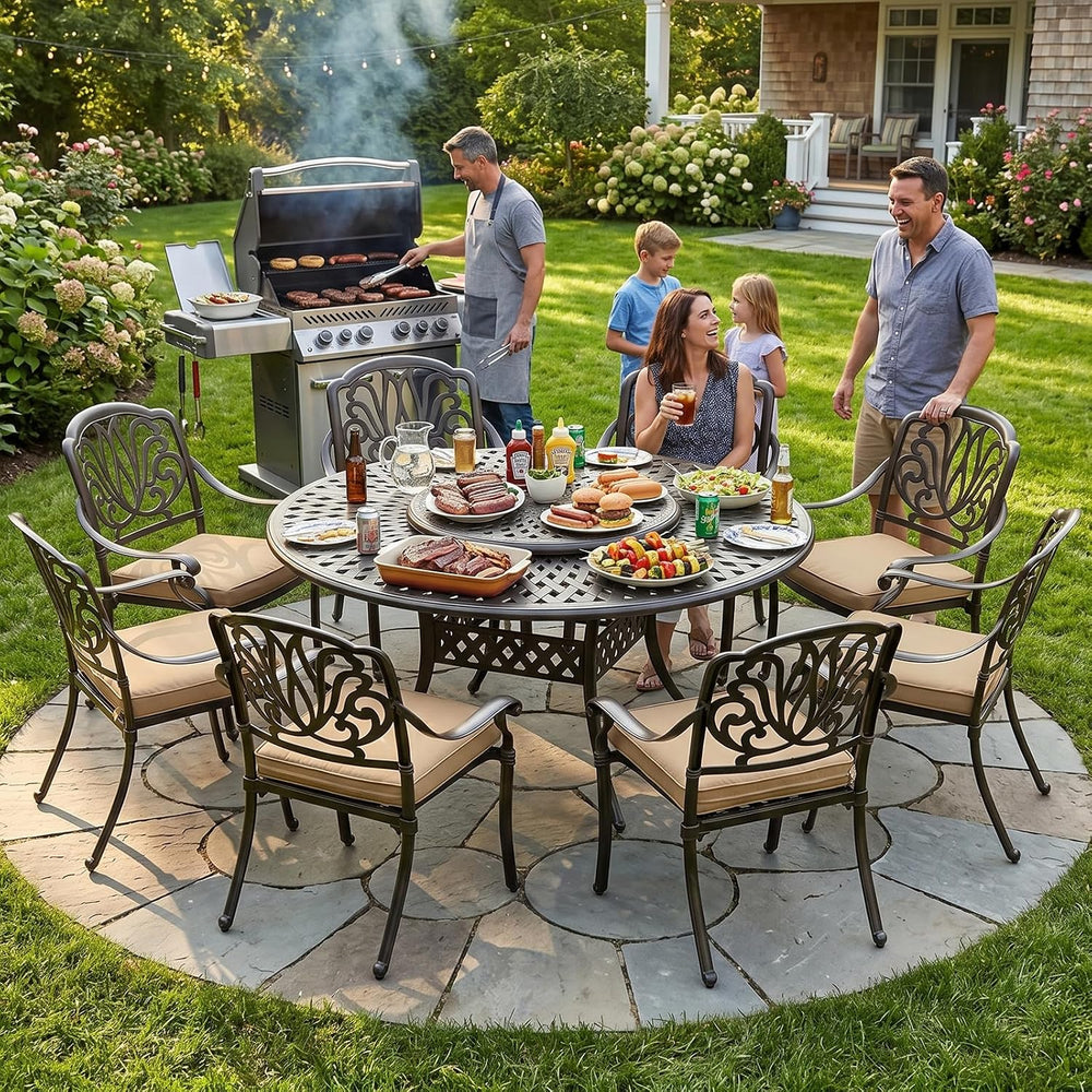 MEETWARM 9-Piece Outdoor Furniture Dining Set, All Weather Cast Aluminum Pati...
