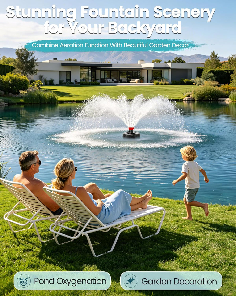 1HP Floating Pond Fountain Aerator, 15000GPH, 110V, Red | 304 Stainless Steel...