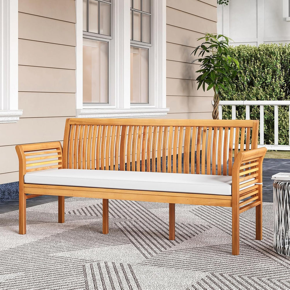 RELAX4LIFE 62.5’’ Outdoor Bench Acacia Wood - 3-Person Patio Bench w/Backrest...