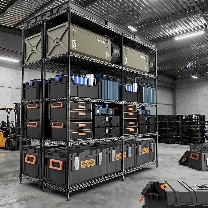 5 Tiers Storage Shelves Load 1500LBS, Metal Shelving Wire Metal Shelving Unit...