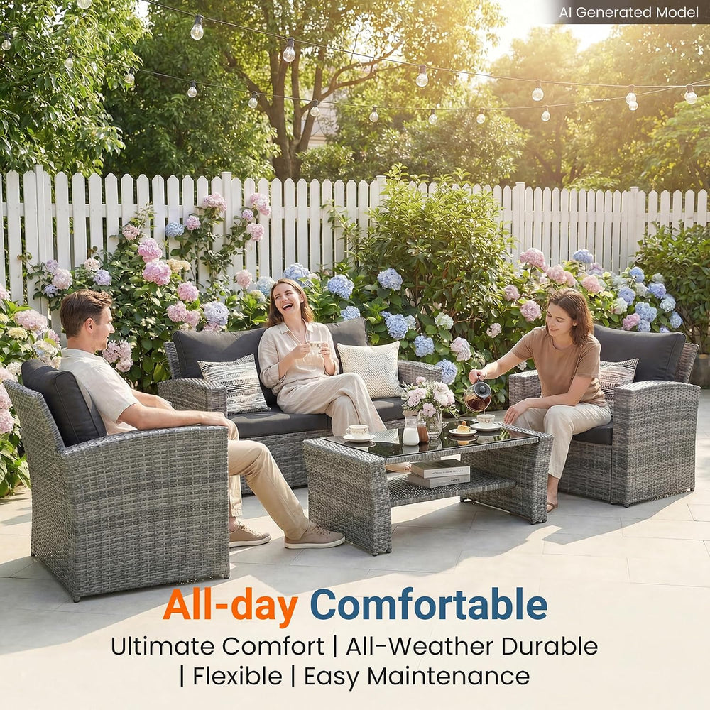 Wisteria Lane 4 Piece Outdoor Wicker Patio Furniture Set for All Weather