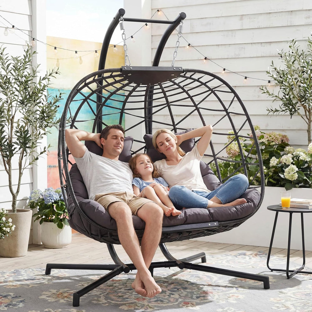 Double Egg Swing Chair with Stand, Oversized 2-Person Indoor Outdoor Hanging ...