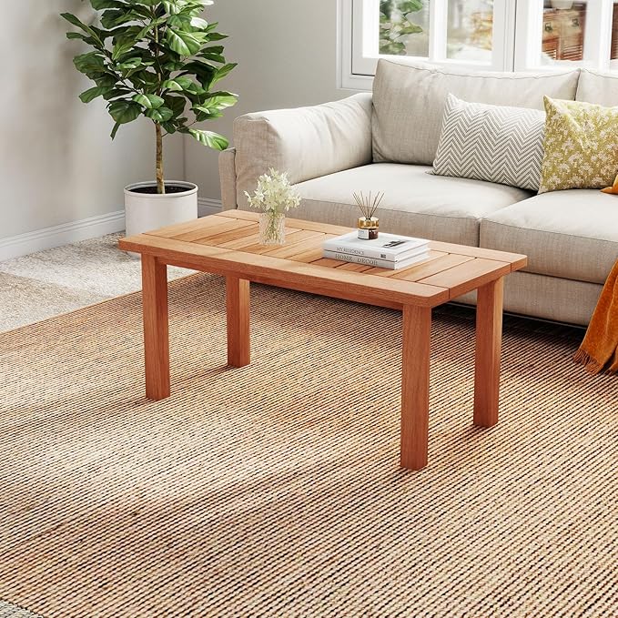 Tangkula Outdoor Coffee Table, 35.5” Patio Table with Slatted Tabletop, Recta...