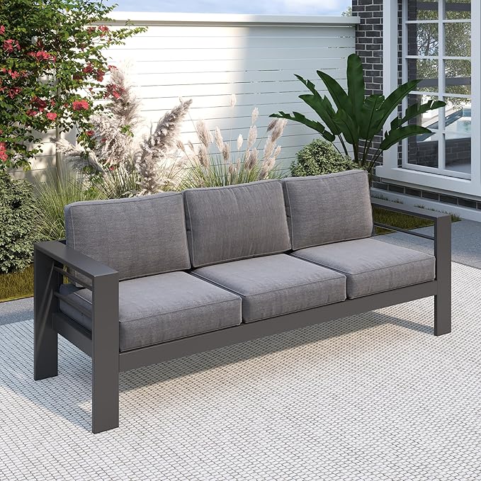 Solaste Outdoor Couch Aluminum Patio Furniture Sofa, 3-Seat All-Weather Metal...