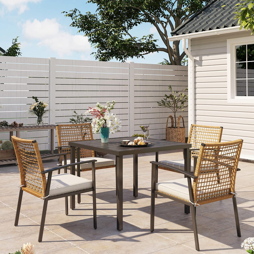 LAUSAINT HOME 5 Pieces Outdoor Patio Dining Set, Wicker Patio Furniture Set o...