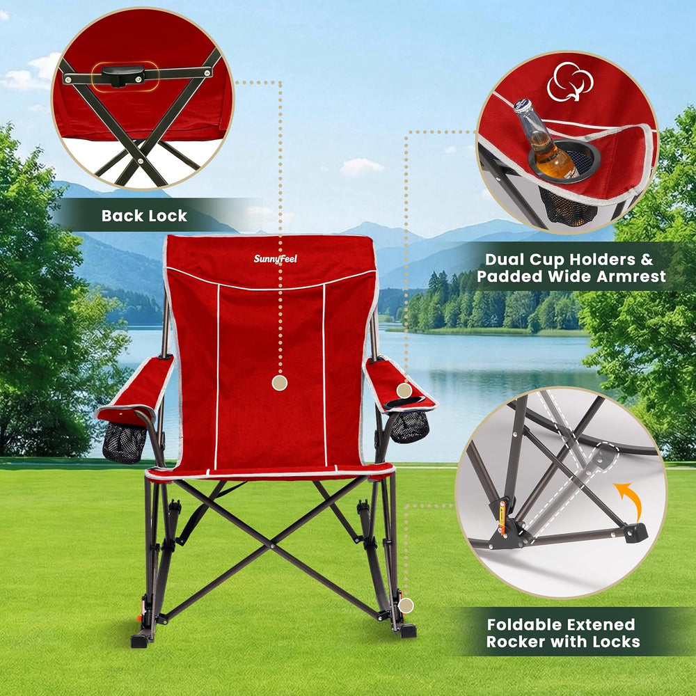 SUNNYFEEL Oversized Folding Rocking Camping Chair with Buckle Design 500lbs
