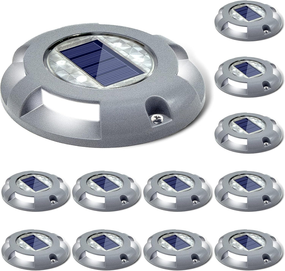 SIEDiNLAR Solar Deck Lights Outdoor LED Driveway Dock Lights 12 Pack, White