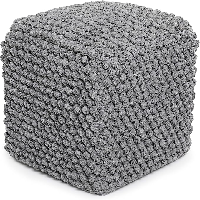 BIRDROCK HOME Buds Pouf Foot Stool Ottoman - Knit Bean Bag Floor Chair - Cott...