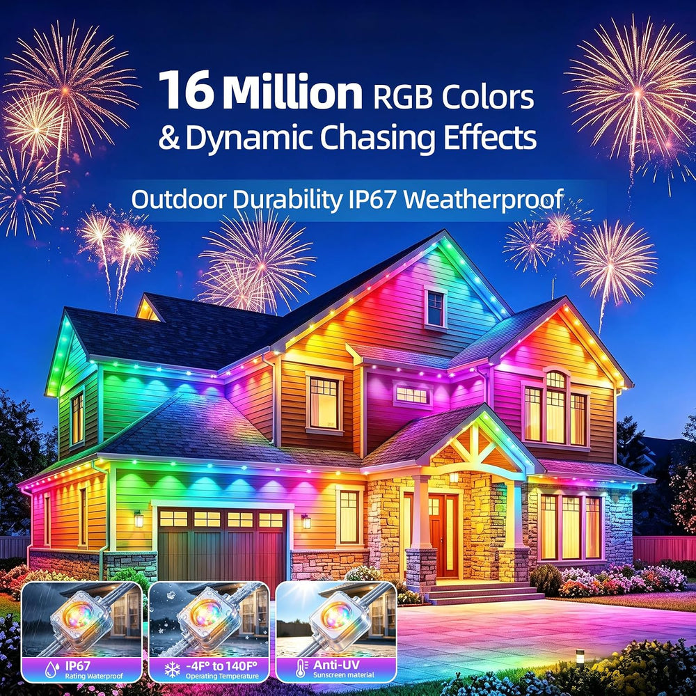 Permanent Outdoor Lights 150ft RGB+IC Outdoor String Lights App&Voice Con...