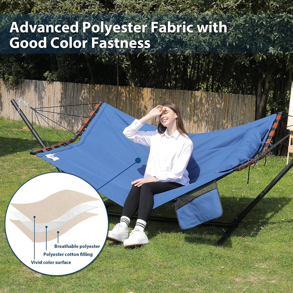 12FT 2 Person Hammock with Stand V-Shape Spreader Bar -Deep Blue