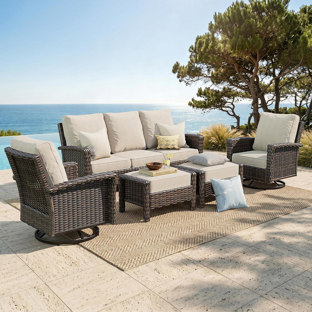 SUNSHINE VALLEY 5pcs Patio Furniture Set, Outdoor High Back Sofa, Beige