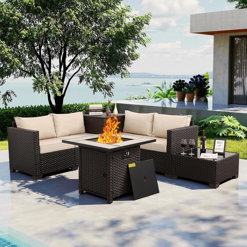 WAROOM Patio Furniture Set 5 Pieces Outdoor Conversation Sets PE Rattan Couch...